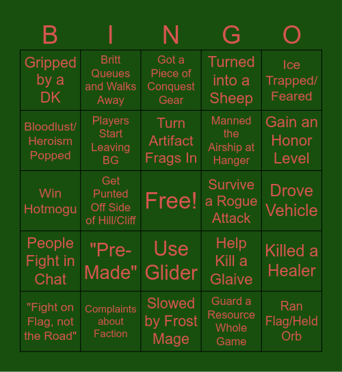 Witches of the Waste PvP Bingo Card