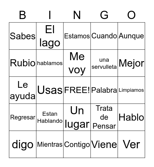 Spanish Bingo Card