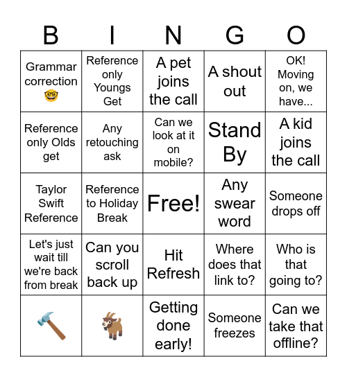 Collateral Review Bingo Card