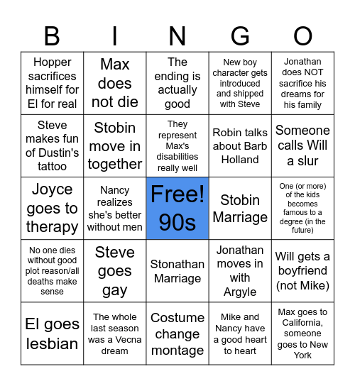 ST 5 Predictions (not serious) Bingo Card