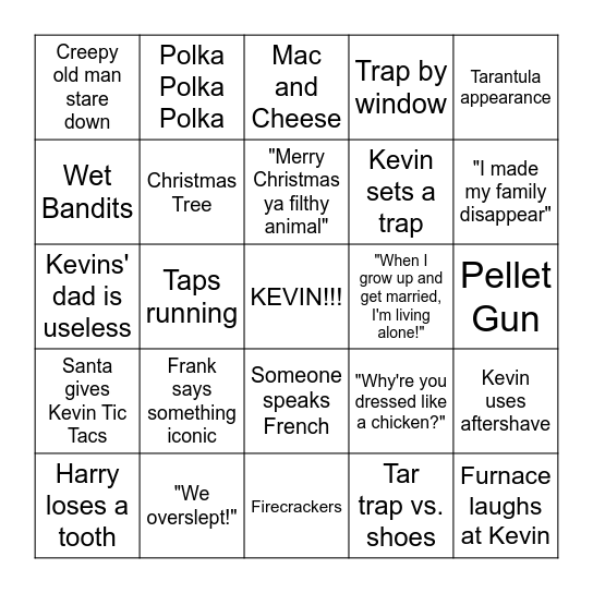 Home Alone Bingo Card