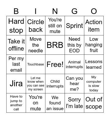 Conference Call Bingo Card