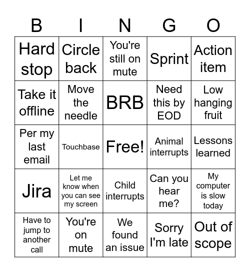 Conference Call Bingo Card