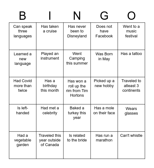 Find the Guest! Bingo Card