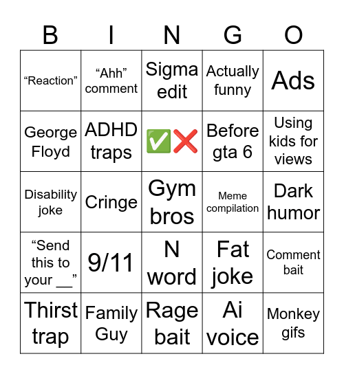 Instagram Bingo Card