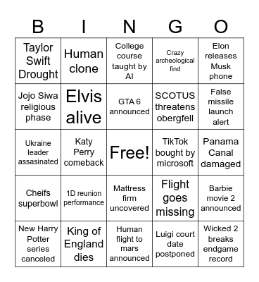 Grangers 2025 bingo card Bingo Card