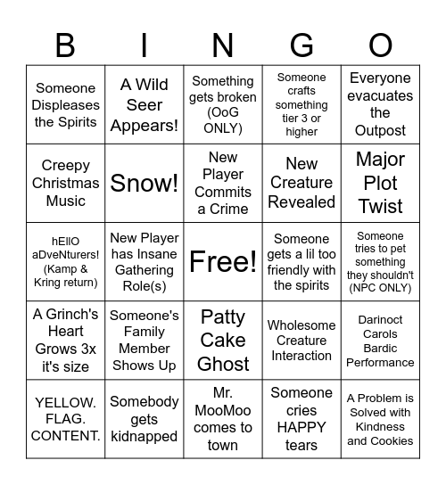 Alterra December Bingo 2024 Bingo Card