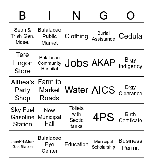 LGU Bulalacao Bingo Card