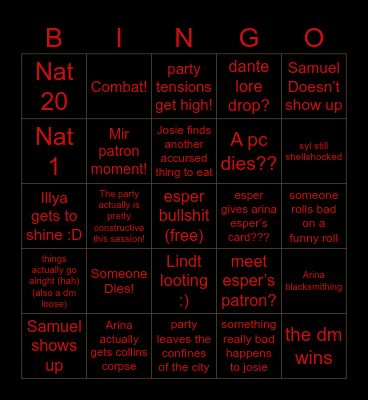 inferno’s gaye bingo Card