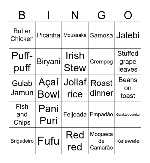 Food from Around the World Bingo Card