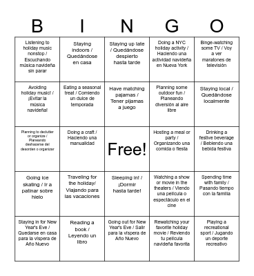 Holiday Bingo Card