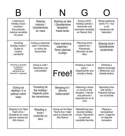Holiday Bingo Card