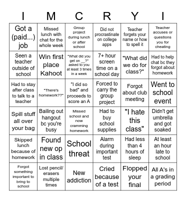 2025 Spring Semester Bingo Card