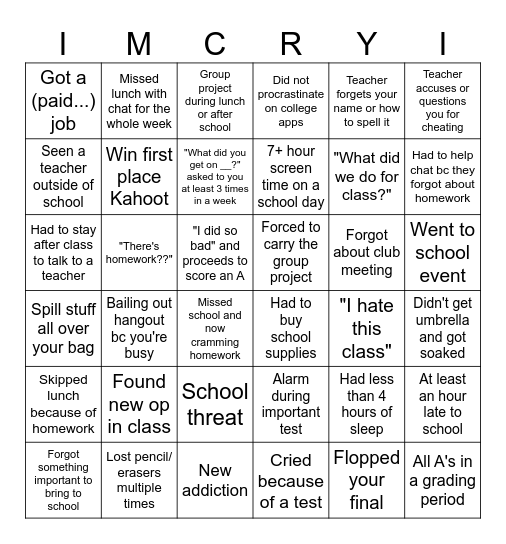 2025 Spring Semester Bingo Card