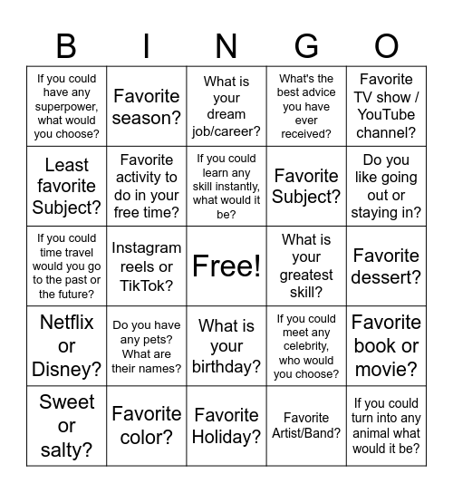 Icebreakers Bingo Card