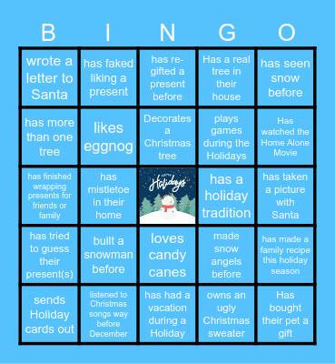 Virtual Holiday Bingo Card