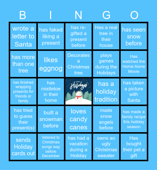 Virtual Holiday Bingo Card