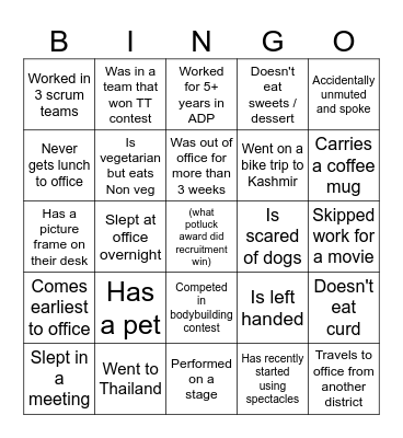 Find a workmate who Bingo Card
