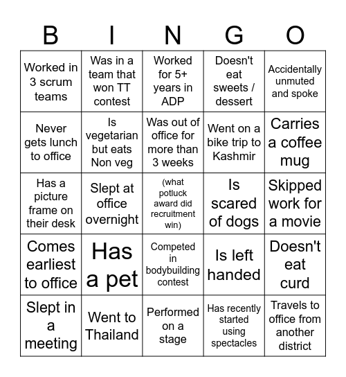 Find a workmate who Bingo Card