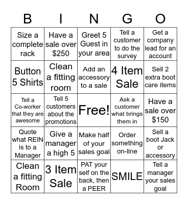 BOOT BARN BINGO Card