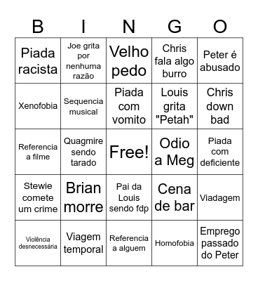 Family Guy Bingo Card
