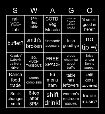 Swagat Bingo Card