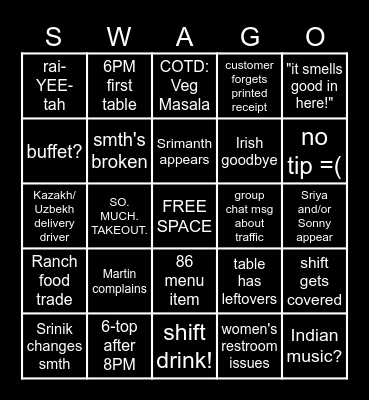 Swagat Bingo Card
