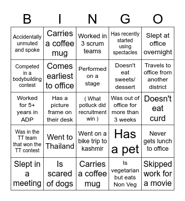 Find a workmate who Bingo Card