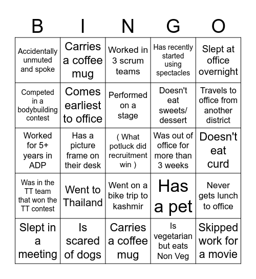 Find a workmate who Bingo Card