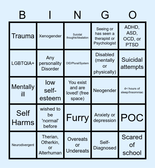 How unique are you? Bingo Card