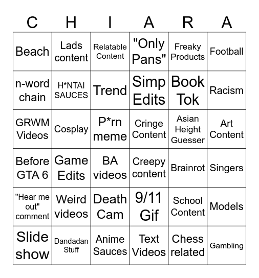 Instagram Bingo Card