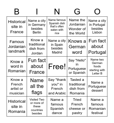 Cultural Bingo Card