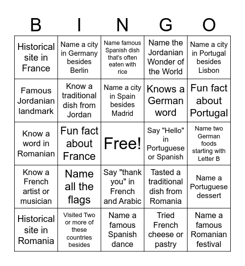 Cultural Bingo Card