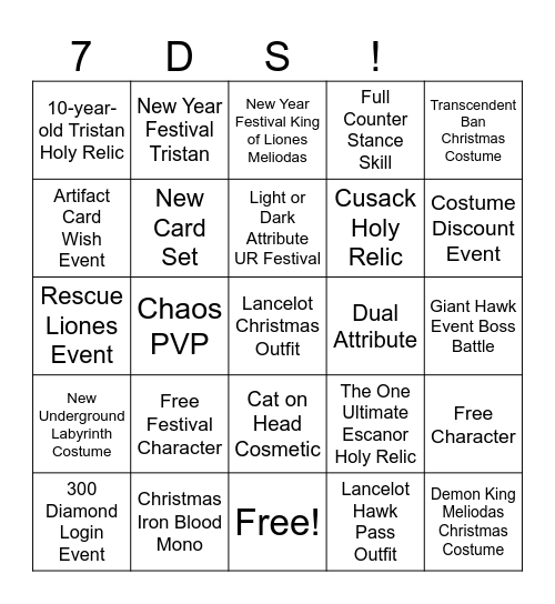 Christmas + New Year Festival Update Bingo Card