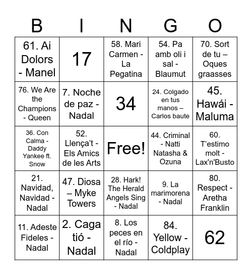 Number Bingo 1-75 Bingo Card