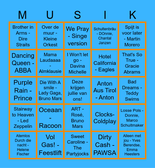 Super Snowbreaks 2024 Musik Bingo Card
