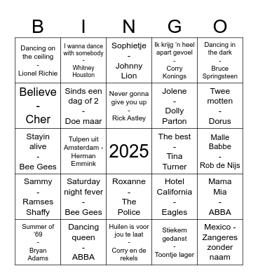 Oud & Nieuw Bingo Card