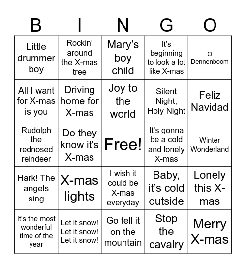 mrs Vanderwerf's X-mas bingo Card