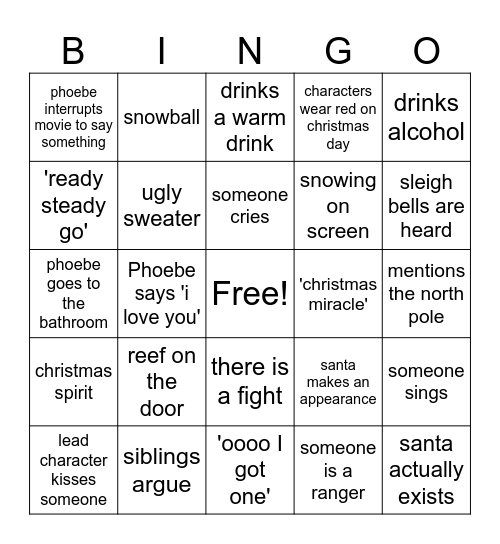 Xmas Movie Bingo Card