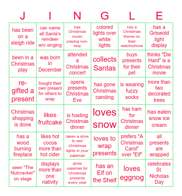 Christmas Who's Who Bingo Card