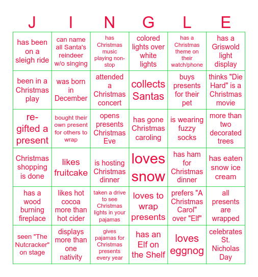 Christmas Who's Who Bingo Card