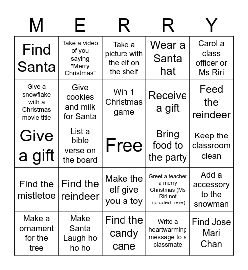 Happy Holidays 8F! Bingo Card