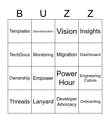 Backstage BUZZword Bingo Card