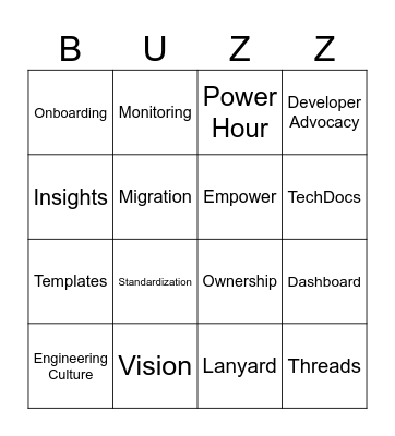 Backstage BUZZword Bingo Card