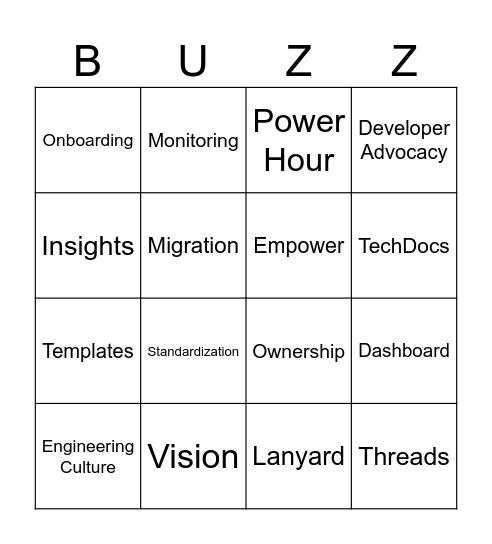 Backstage BUZZword Bingo Card