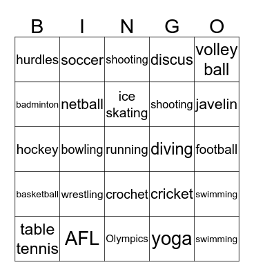 Sports Bingo Card