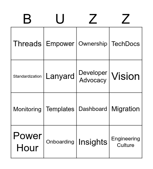 Backstage BUZZword Bingo Card