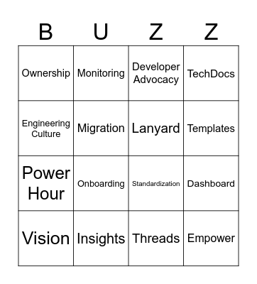Backstage BUZZword Bingo Card