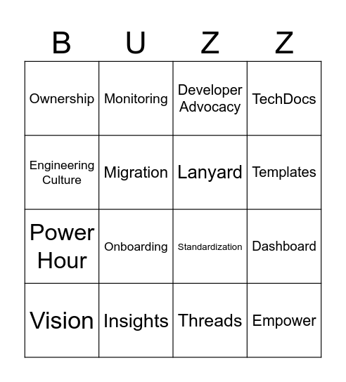 Backstage BUZZword Bingo Card