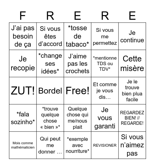 Mathématiques Bingo Card